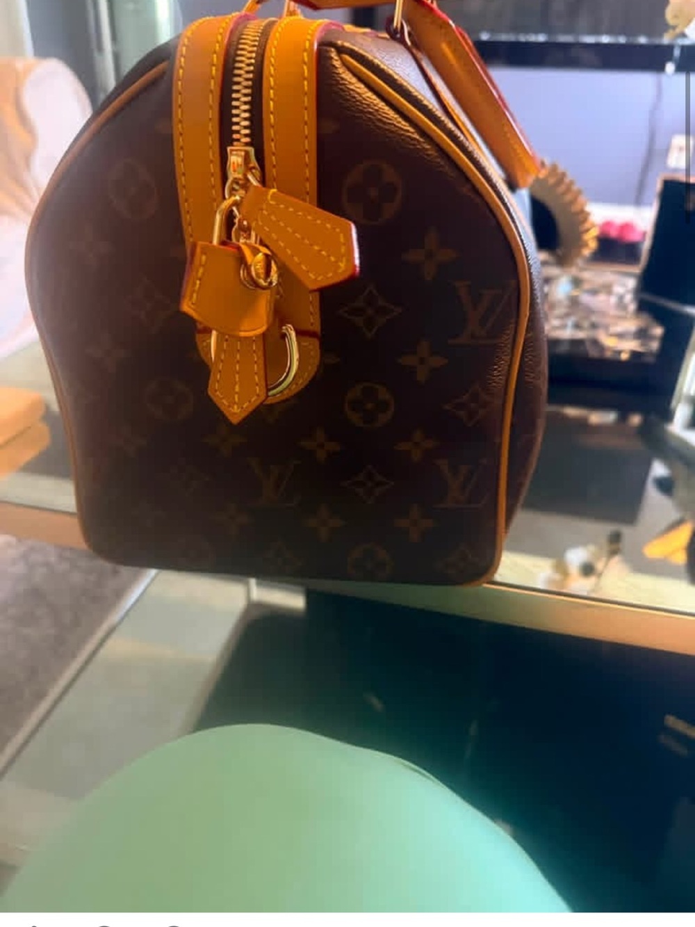 Inspired Monogram Canvas satchel with Tan Trim
